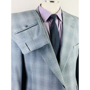 42L Oak Hil USA Mens 1970s Vintage 2 Button Polyamid Suit Lt Slate Gray Pants 36